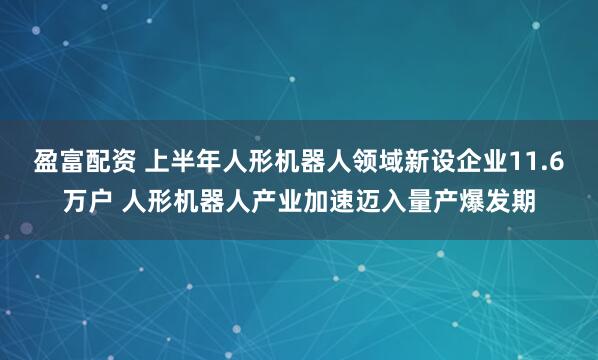 盈富配资 上半年人形机器人领域新设企业11.6万户 人形机器人产业加速迈入量产爆发期